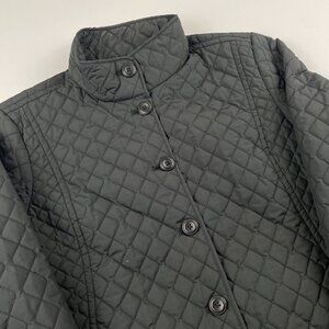 Lands' End Diamond Quilted Primaloft Jacket Women’s L Button Up Black Lightweigh